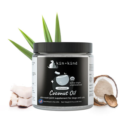 Organic Coconut Oil Pet Supplement for Dogs and Cats - Safe Natural Skin and Coat Support with Cold Pressed Extra Virgin Coconut Oil - Itchy Skin Dry Cracked Noses & Dry Skin Treatment - Made in USA