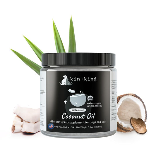 Organic Coconut Oil Pet Supplement for Dogs and Cats - Safe Natural Skin and Coat Support with Cold Pressed Extra Virgin Coconut Oil - Itchy Skin Dry Cracked Noses & Dry Skin Treatment - Made in USA